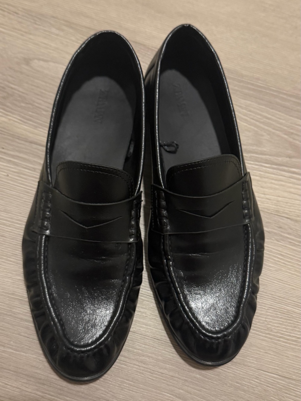 Zara Black Leather Penny Loafers for Men